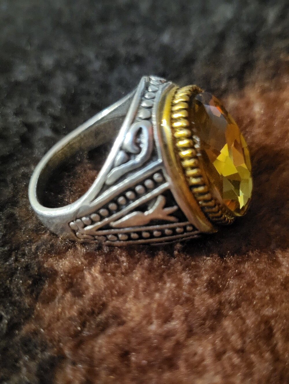 Vintage Turkish Ottoman Style Men's Statement Ring Yellow & Detailed Design